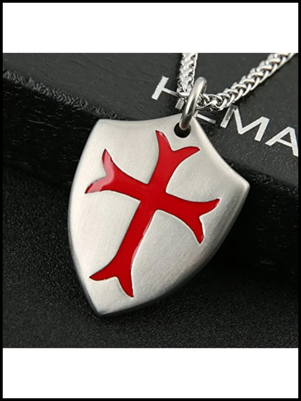 Stainless Steel Knights Templar Cross Necklace Joshua 1:9 Shield Pendant 24